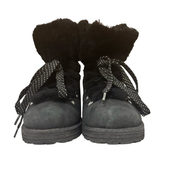 J.Crew Black Nubuck Faux Fur Lined Winter Boots Women’s Size 7M Lace-Up Hiker - Picture 3 of 8